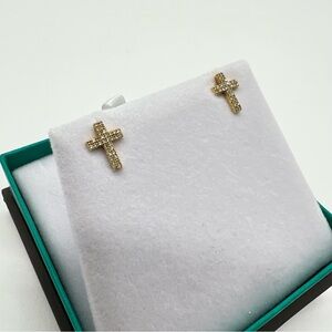 EFFY Diamond (1/6 ct.t.w.) Cross Stud Earrings in 14K Gold-Plated Sterling